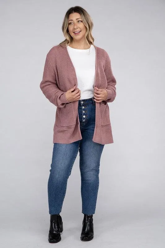 Plus Size Waffle Open Cardigan Sweater