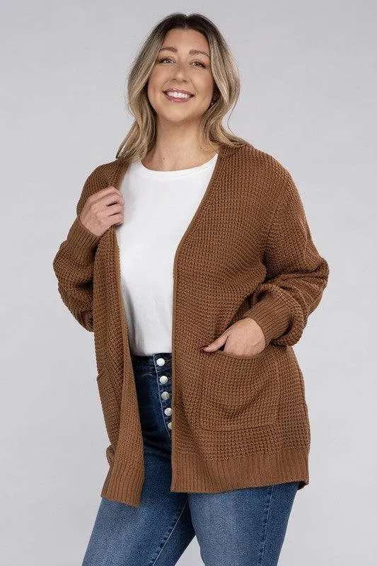 Plus Size Waffle Open Cardigan Sweater