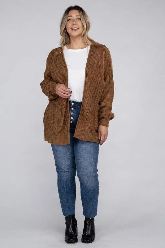 Plus Size Waffle Open Cardigan Sweater