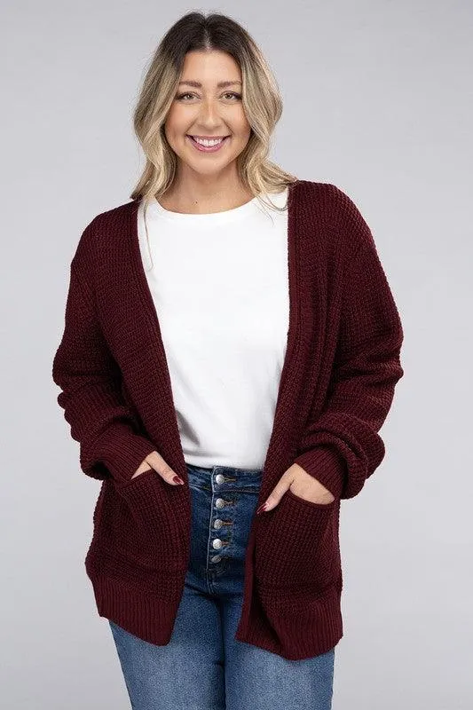 Plus Size Waffle Open Cardigan Sweater