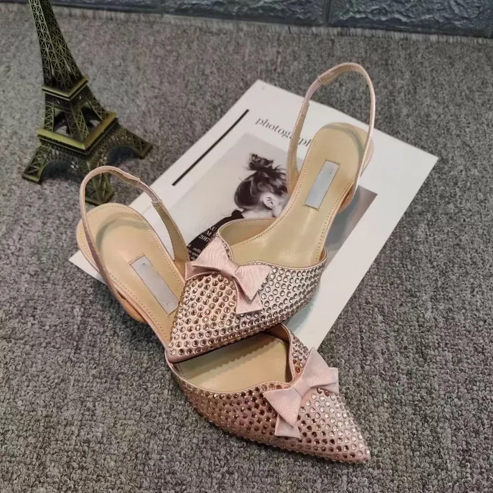 Pointed Toe Bow Glitter Heels