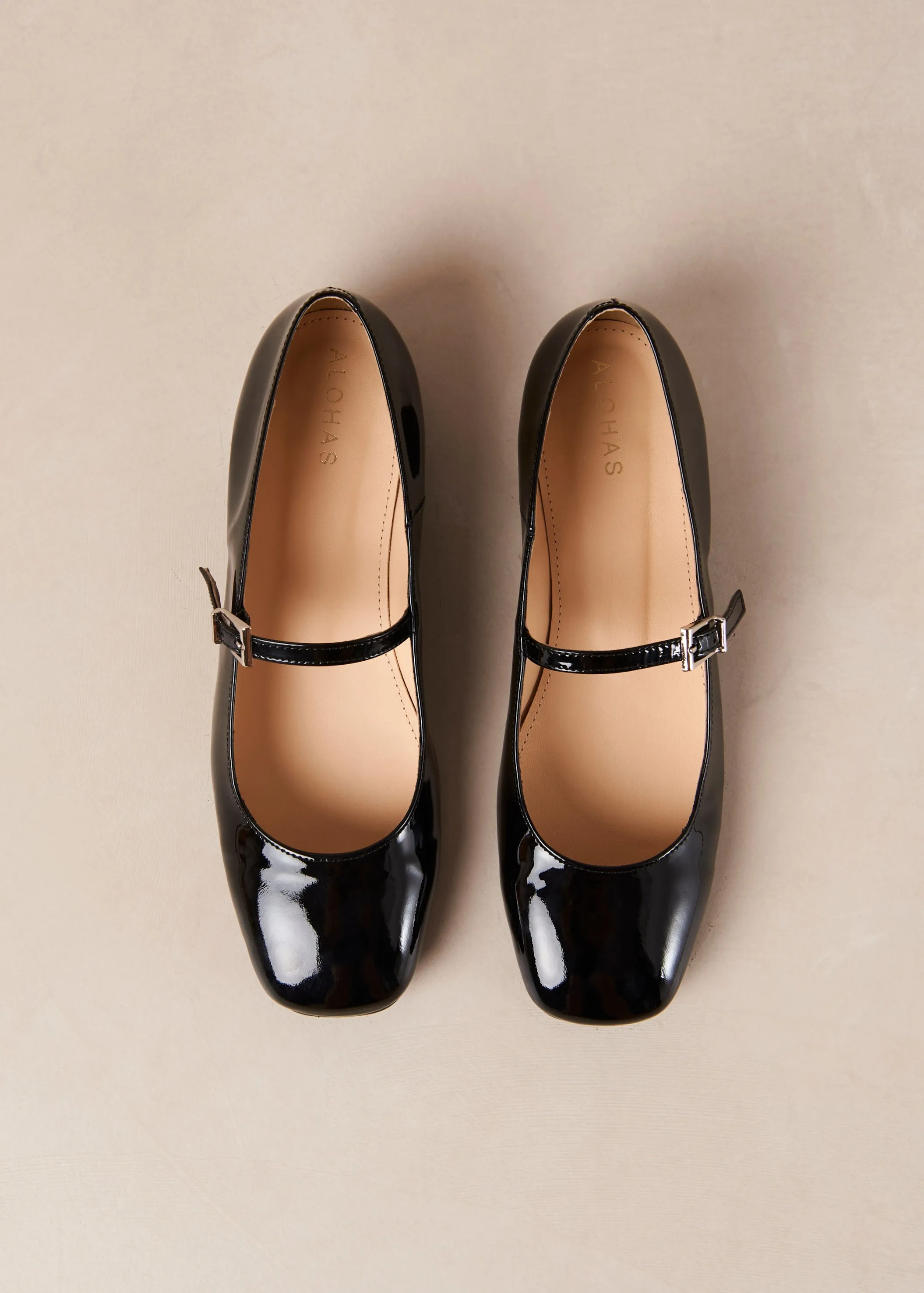 Por Do Sol Onix Black Leather Ballet Flats