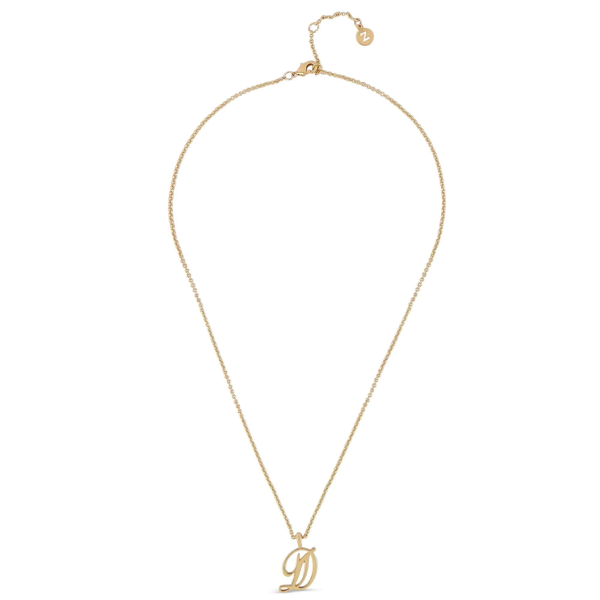 Real Gold-plated Script (D) Initial Pendant Necklace Gold