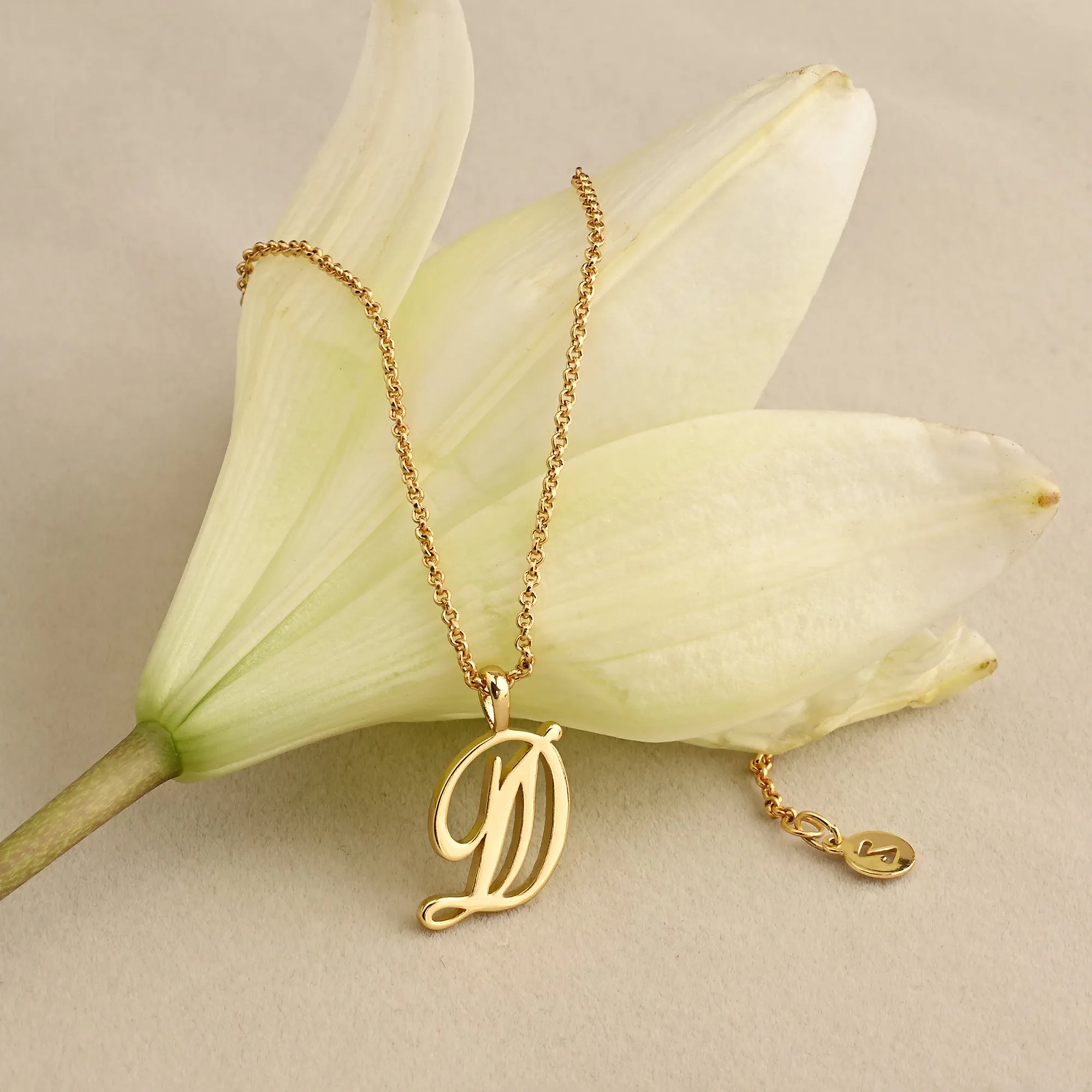 Real Gold-plated Script (D) Initial Pendant Necklace Gold