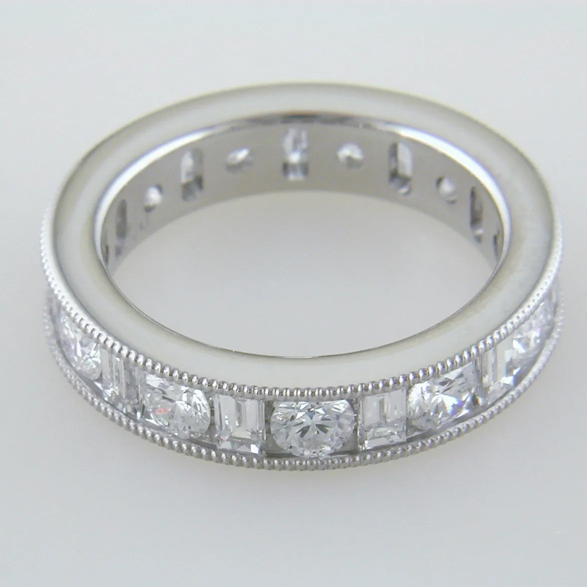 Round & Straight Diamond Baguette Channel Set Platinum Ring Stackable Band 2.25 carats