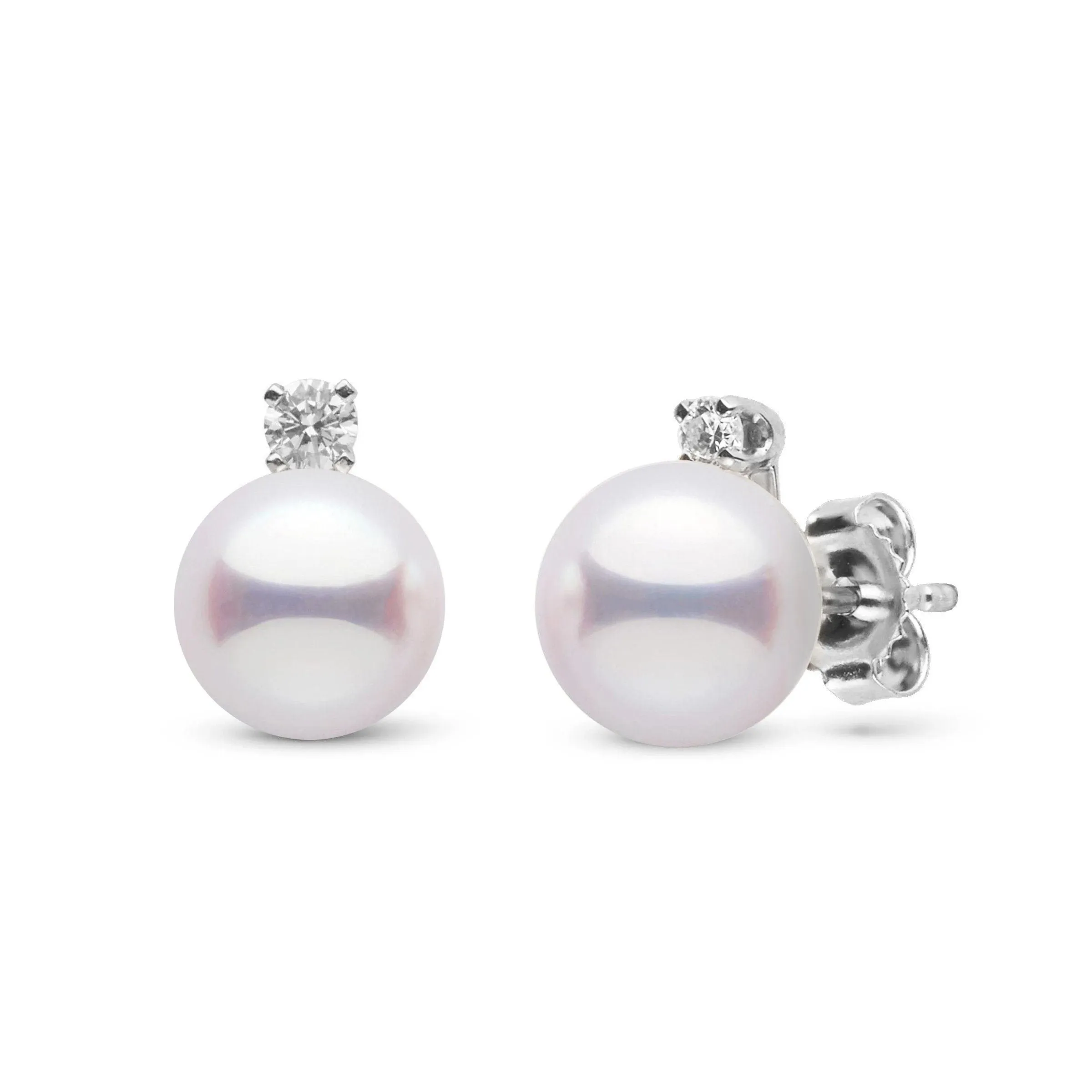 Starlight Collection 7.0-7.5 mm White Hanadama Pearl and Diamond Stud Earrings