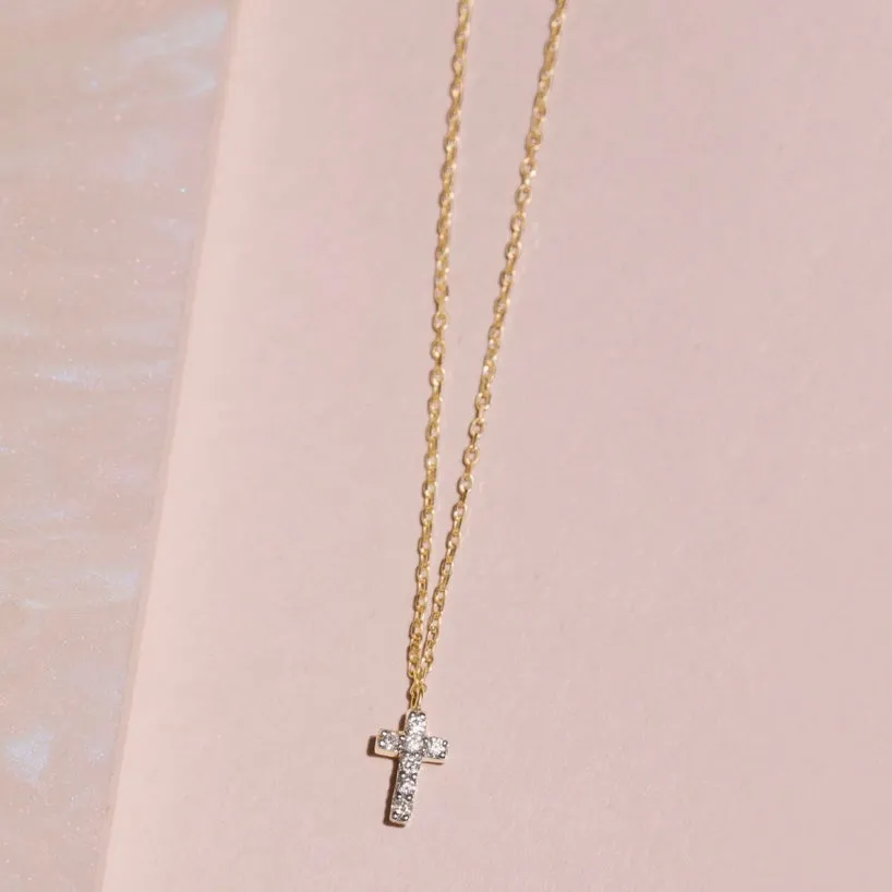 Tiny Diamond Cross Necklace