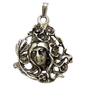 V I N T A G E // fierce in florals / 1970s art nouveau revival floral goddess / sterling silver pendant