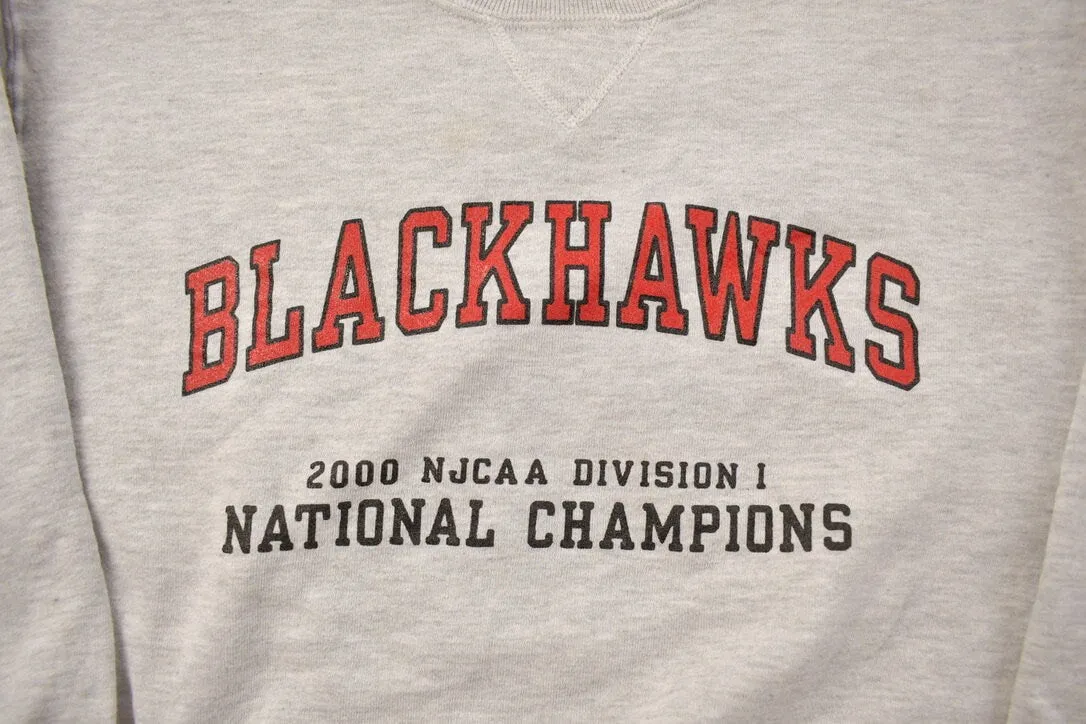 Vintage 2000 Blackhawks NJCAA National Champions Collegiate Crewneck / Embroidered / NCAA Sweatshirt / Sportswear / Americana