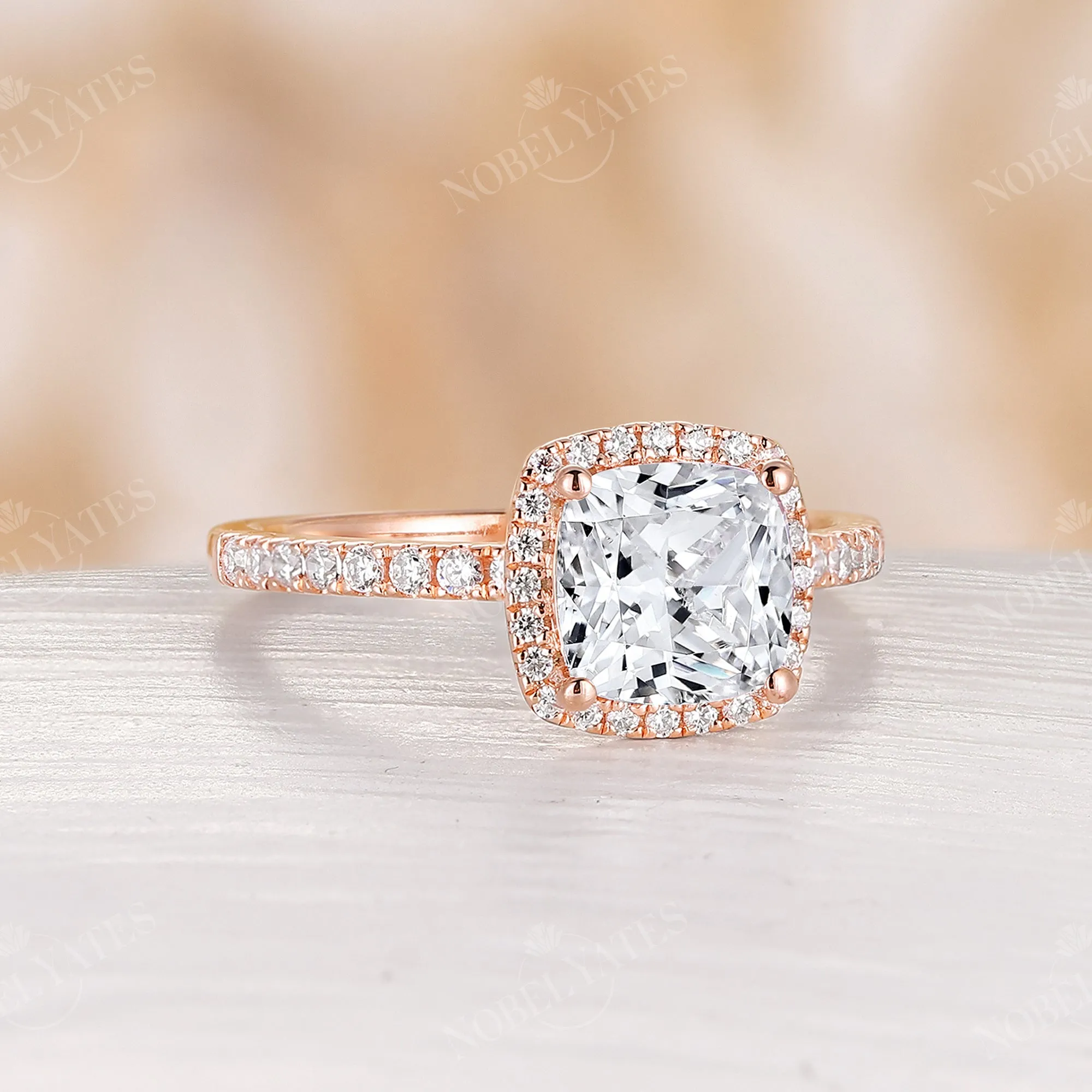 Vintage Cushion Moissanite Rose Gold Halo & Pave Engagement Ring