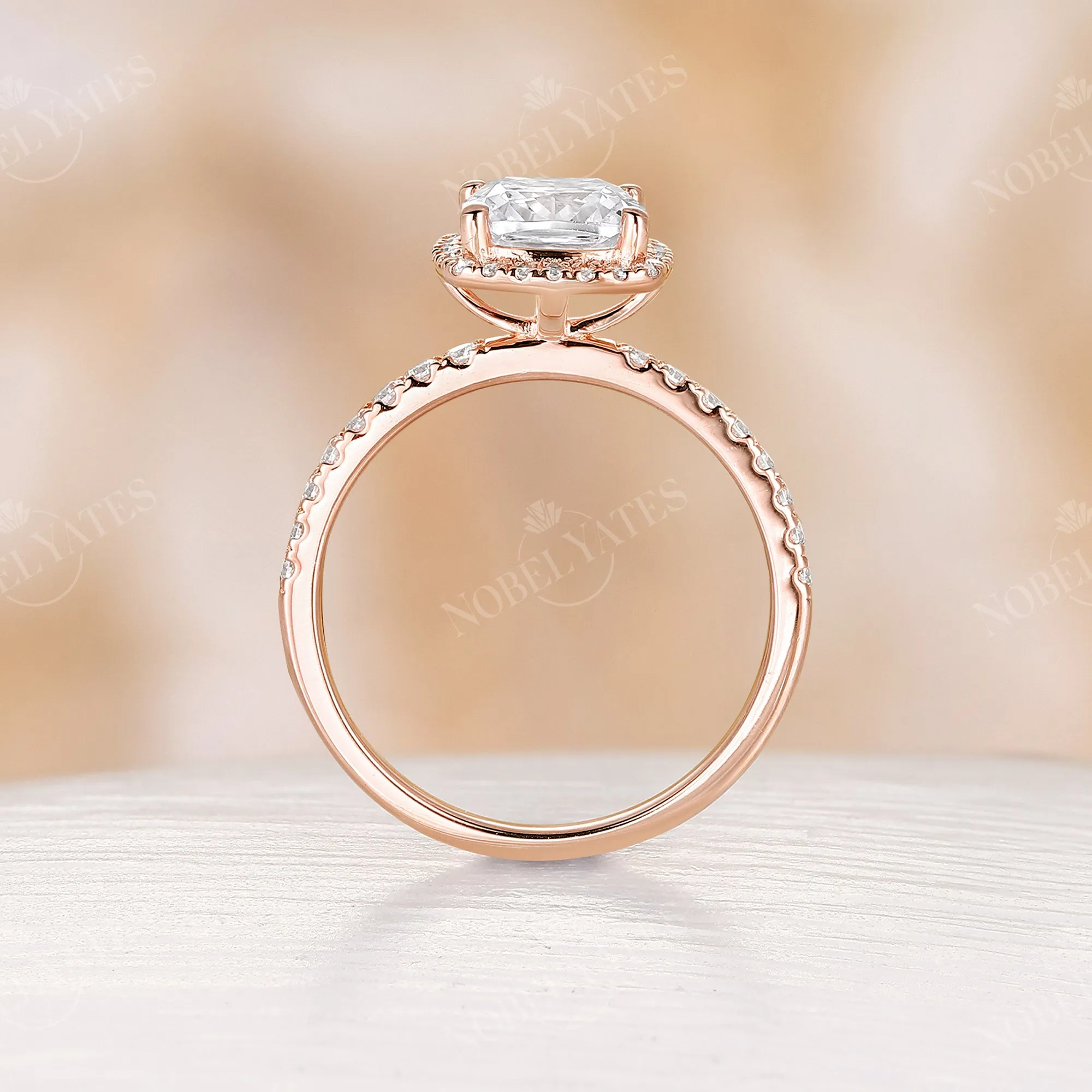 Vintage Cushion Moissanite Rose Gold Halo & Pave Engagement Ring