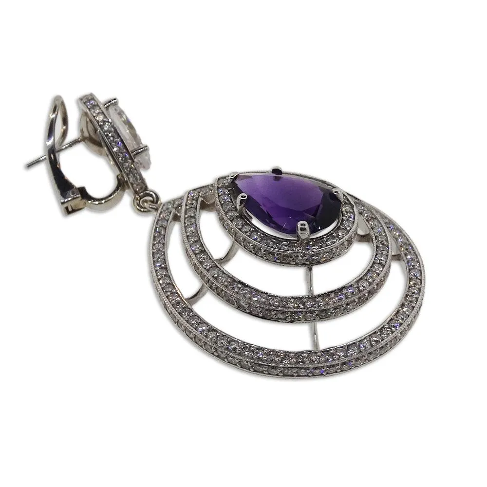 White Gold Natural Amethyst and Diamond Earrings