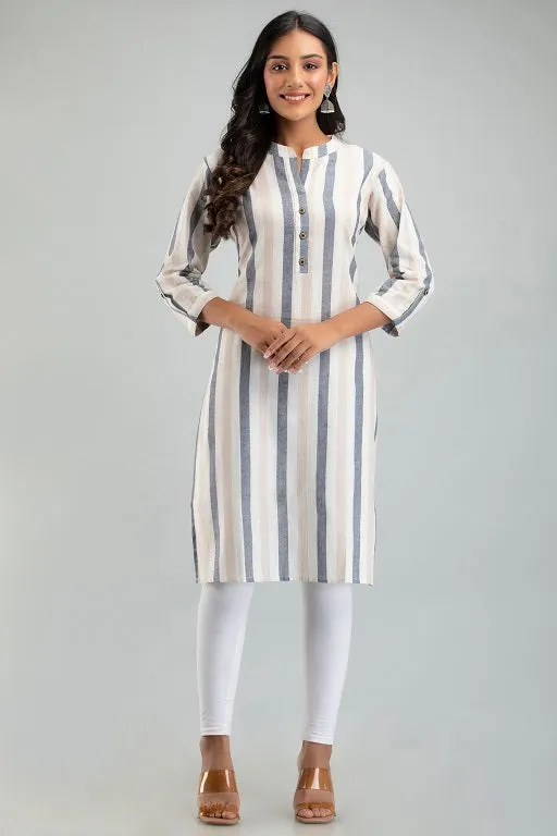 Women South Cotton Straight Stripe Plus Size Kurti