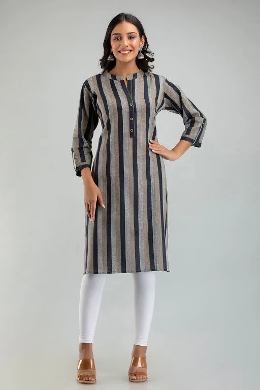 Women South Cotton Straight Stripe Plus Size Kurti