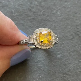 Yellow Topaz Look Filigree Elegant Cocktail Ring, Size 8